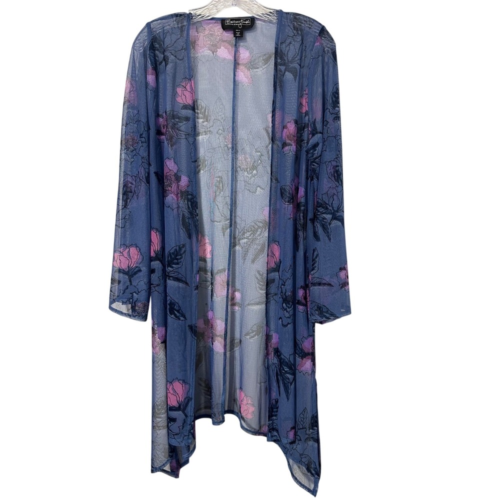 Brittany Humble Duster Cardigan Womens S Blue Excellent Floral Mesh Open Front